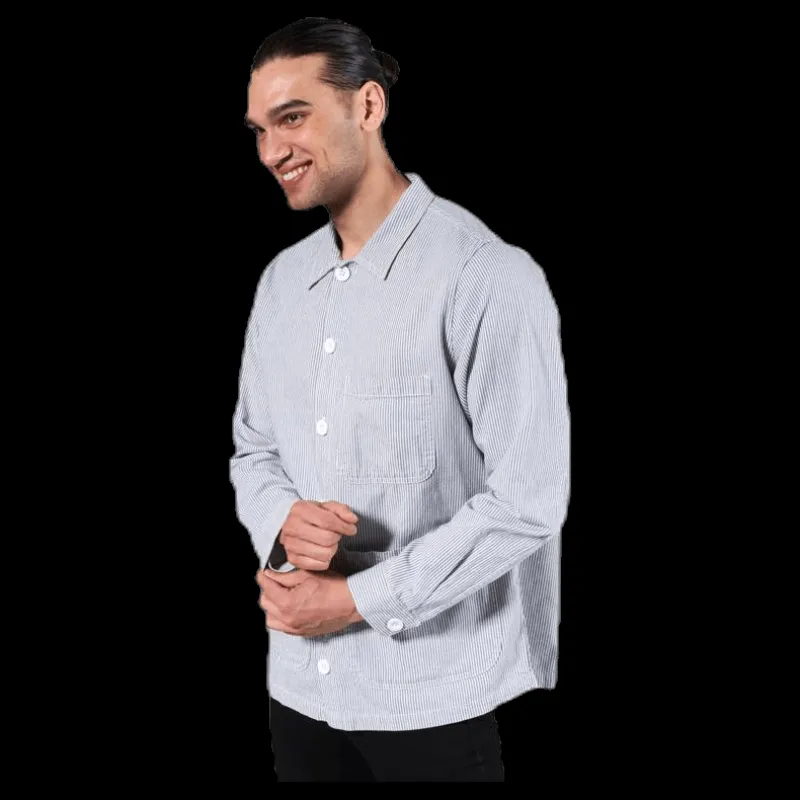 Dedicated Worker Jacket Sala Thin Stripes Blue Blå New