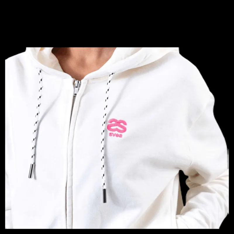 Clearance Svea Woven Logo Tape Zip Hood White Vit